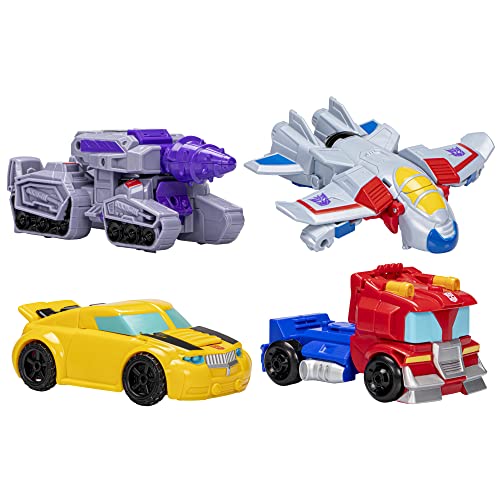 Transformers Toys Heroes vs Villains 4-Pack, Autobot and Decepticon 11-cm Action Figures, Preschool Robot Toys for Children Aged 3 and Up