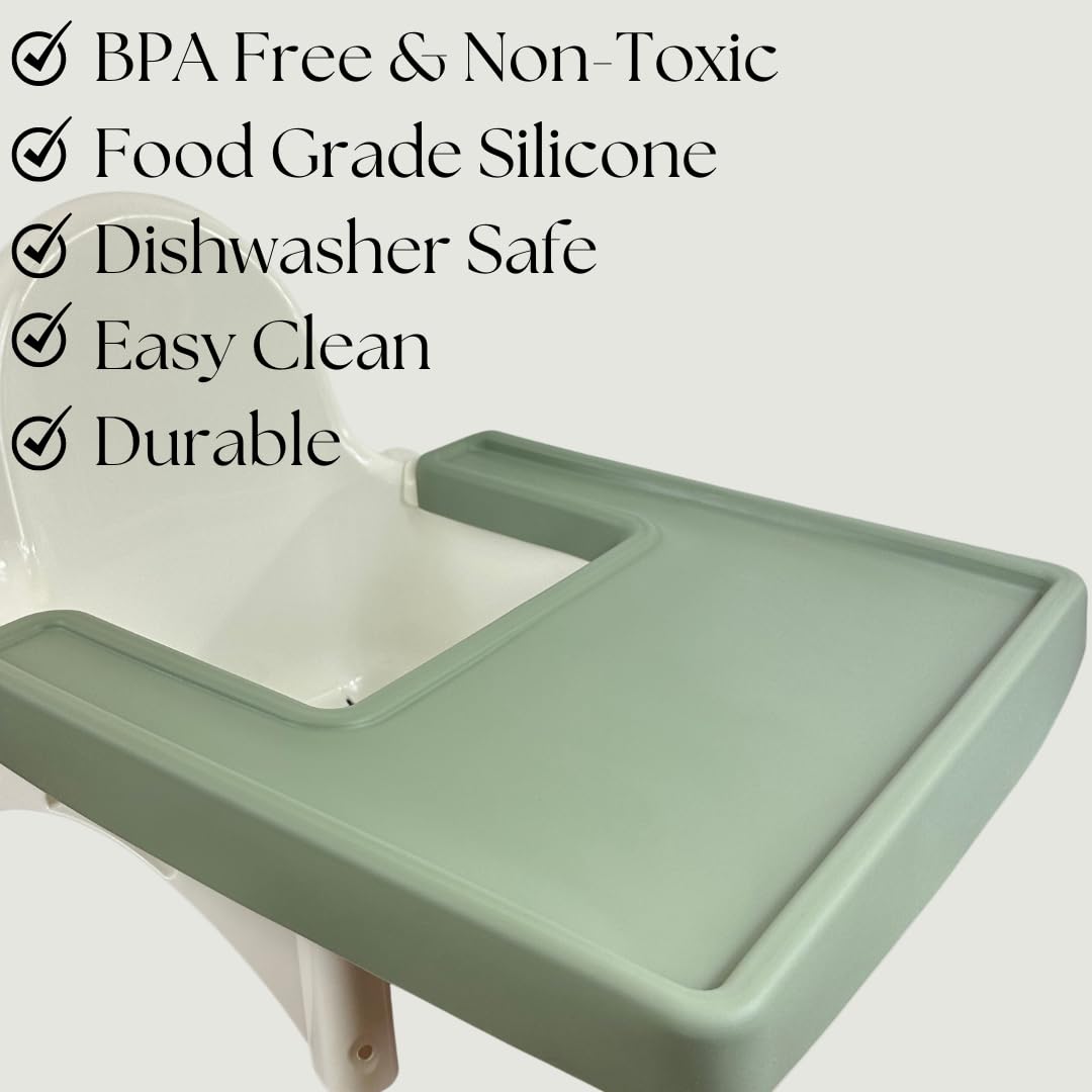 Alimos High Chair Baby Mat Tray Made for IKEA ANTILOP BPA Free Accessories Full Cover Silicone Placemat Dishwasher Safe (Sage)