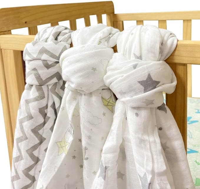 Alimos Organic Bamboo and Cotton Muslin Cloths - Soft and Gentle Baby Swaddle Blankets - Multi-Purpose Burp Cloths and Nursing Covers