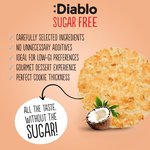 Diablo Sugar Free Cookies, Coconut – Low Sugar Snacks, Cookies Biscuits for All, Sweetened with Maltitol, Ideal for Gifting, Festive Hampers, Holiday Events & Special Occasions – 150g Pack of 3