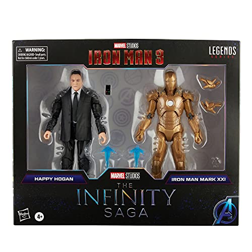 Universo Marvel Marvel Hasbro Legends Series, Action Figure Toy 2-Pack Happy Hogan and Iron Man Mark 21, Infinity Saga characters, Premium Design, 2 Figures and 5 Accessories, Multicoloured (F0191)