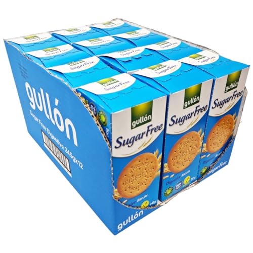 Gullon Sugar Free Digestive Biscuits, 12 x 245g – Vegan, High Fiber, No Added Sugar, Ideal for Diabetics & Health-Conscious Lifestyles