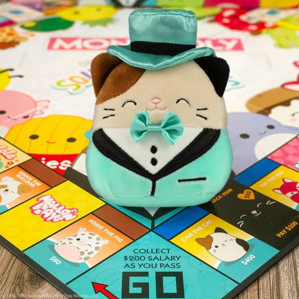 Winning Moves Squishmallows Monopoly Board Game Collectors Edition, Play with Fifi the Fox, Rosie the pig and Brock Bulldog, exclusive 4 Inch Cam the Cat plush, gift for ages 8 plus (WM04179-EN1-6)