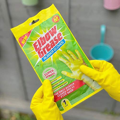 Elbow Grease Rubber Gloves | Cotton Lined, Super Strong, Non-Slip Household Cleaning Gloves (Medium)