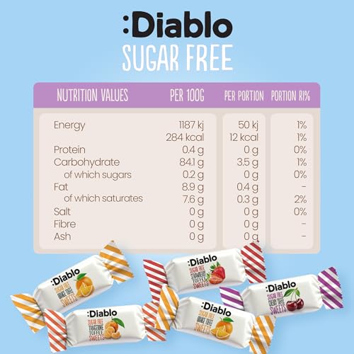Diablo Sugar-Free Fruit Flavoured Toffee – Sugar-Free Candy Sweetened with Maltitol, Guilt-Free Treats for All Occasions, Ideal for Gift Boxes, Mother’s Day & Father’s Day – 75g, Pack of 6
