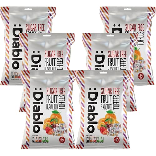 Diablo Sugar-Free Fruit Flavoured Toffee – Sugar-Free Candy Sweetened with Maltitol, Guilt-Free Treats for All Occasions, Ideal for Gift Boxes, Mother’s Day & Father’s Day – 75g, Pack of 6
