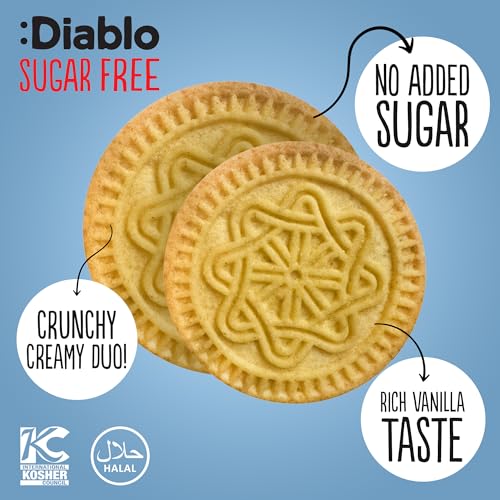 Diablo Sugar Free Sandwich Cookies – Vanilla Cookie with Cocoa Cream, Sugar Free Snacks, Maltitol-Sweetened for Everyday Enjoyment, Sweet Treats For All, 176g 12 Pack
