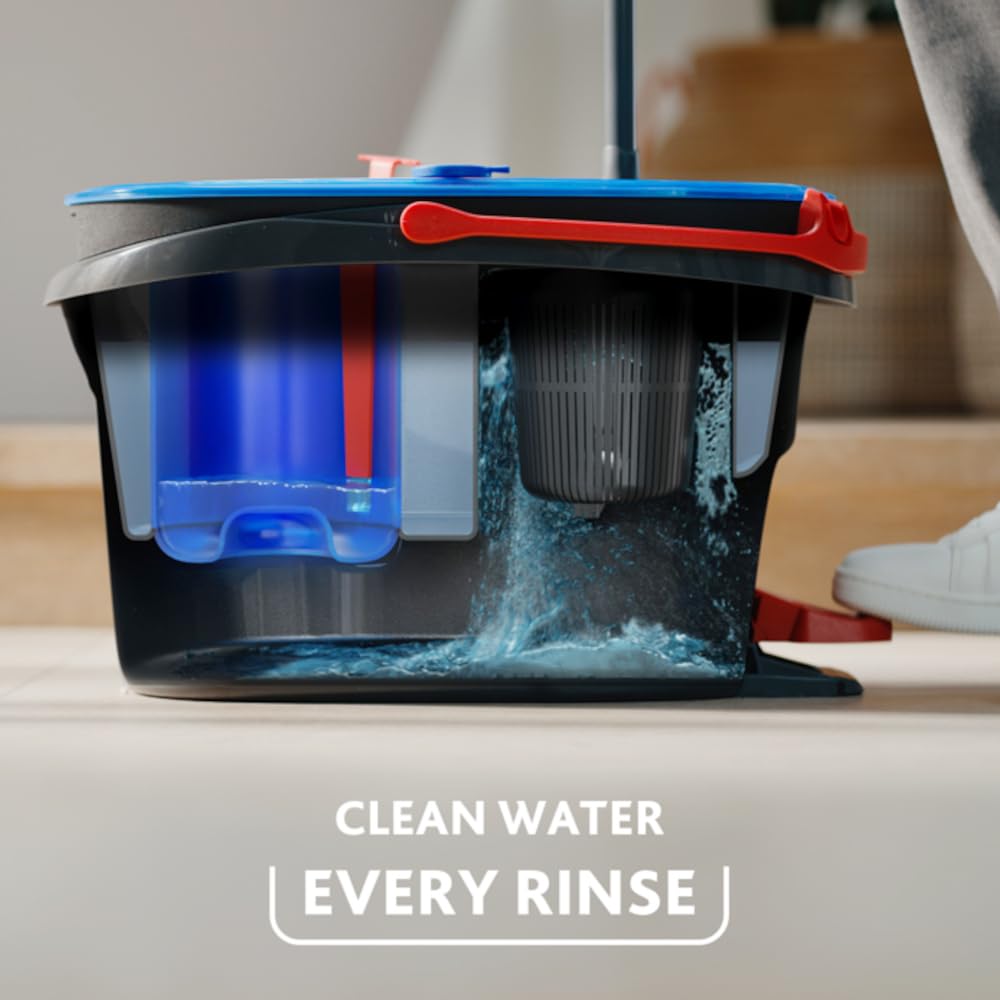 Vileda H2PrO Spin Mop System - Separates Clean and Dirty Water - Effortless Wringing - Microfibre Cleaning - Easy Assembly - Ergonomic Design - Formerly Known as Vileda RinseClean