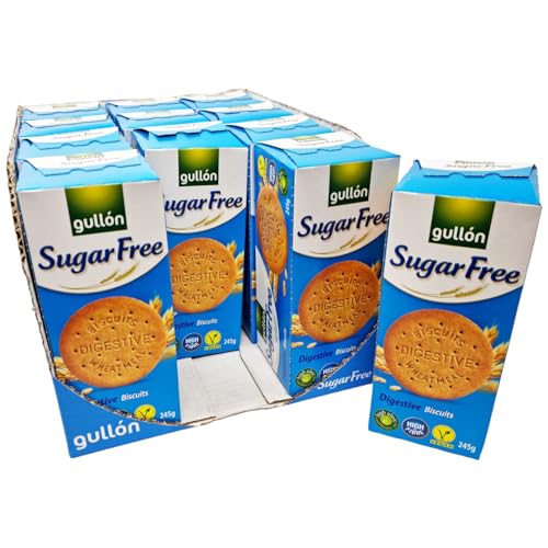 Gullon Sugar Free Digestive Biscuits, 12 x 245g – Vegan, High Fiber, No Added Sugar, Ideal for Diabetics & Health-Conscious Lifestyles