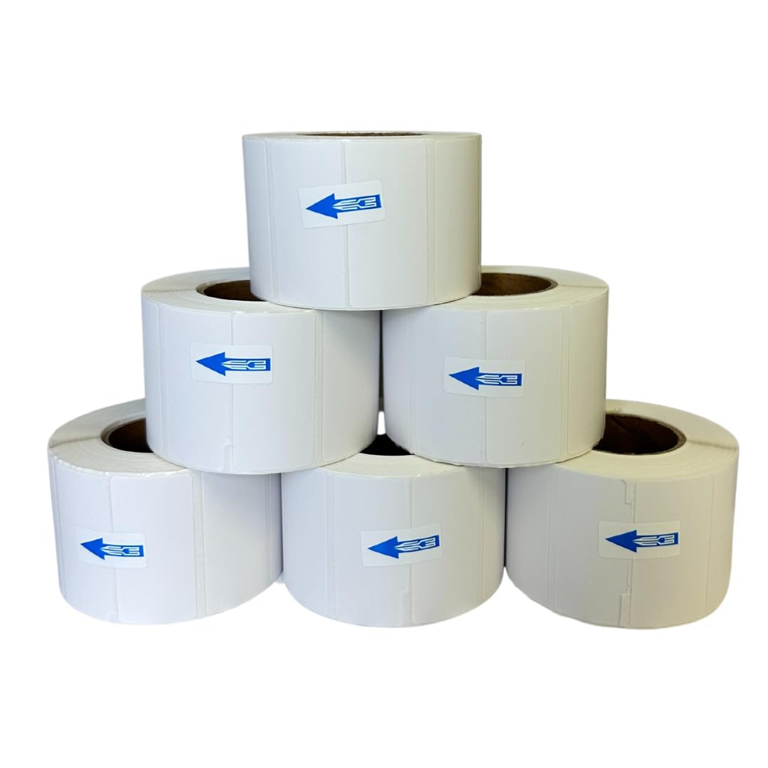 Alimos - 50mm x 25mm (2 in x 1 in) Multipurpose & Barcode Thermal Labels, 1000 Perforated per Roll, Compatible With Zebra & More Printers [6 Roll/6000 Labels]