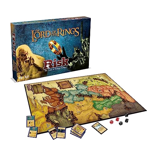 Winning Moves Lord of the Rings RISK Strategy Board Game, Join the Middle-Earth battle covering events of the Fellowship of the Ring, The Two Towers and Return of the King, gift for ages 18 plus