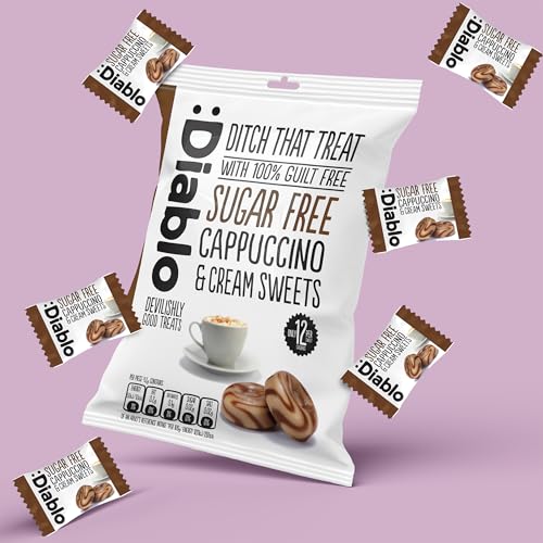 Diablo Sugar-Free Candy Cappuccino and Cream Sweets, Healthy Sweets Sweetened with Maltitol, Sugar-Free Treats for All Occasions, Ideal for Gift Boxes, Mother’s Day & Father’s Day – 75g, Pack of 4