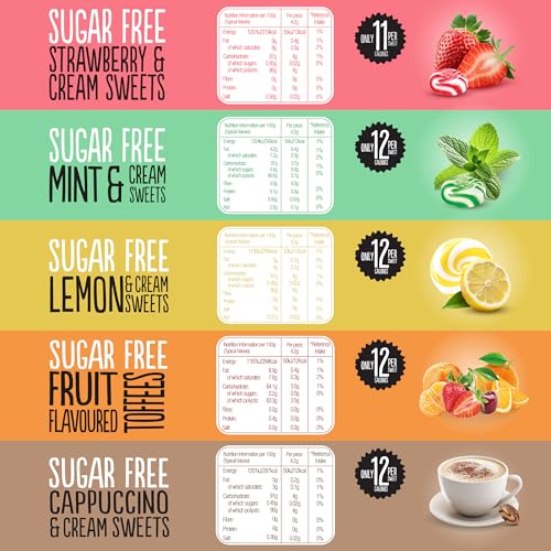 Diablo Retro Sugar Free Sweet Variety Pack - Strawberry & Cream, Lemon & Cream, Cappuccino & Cream, Mint & Cream, Fruit Flavored Toffees - Hard Candy Gift Box, Mother's Day, Father's Day - 5 x 75g