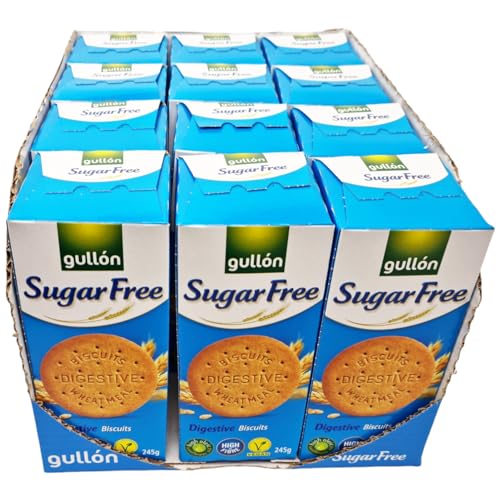 Gullon Sugar Free Digestive Biscuits, 12 x 245g – Vegan, High Fiber, No Added Sugar, Ideal for Diabetics & Health-Conscious Lifestyles