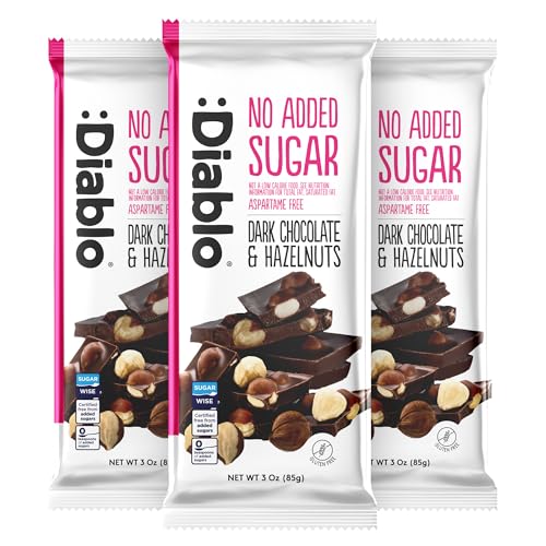 Diablo Dark Chocolate with Hazelnuts, No Added Sugar Dark Chocolate Bar - Maltitol Sweetened, Gluten-Free Snack for All - Celebrate Any Occasion, Birthdays, Valentines, Anniversary - 85g, 3 Packs