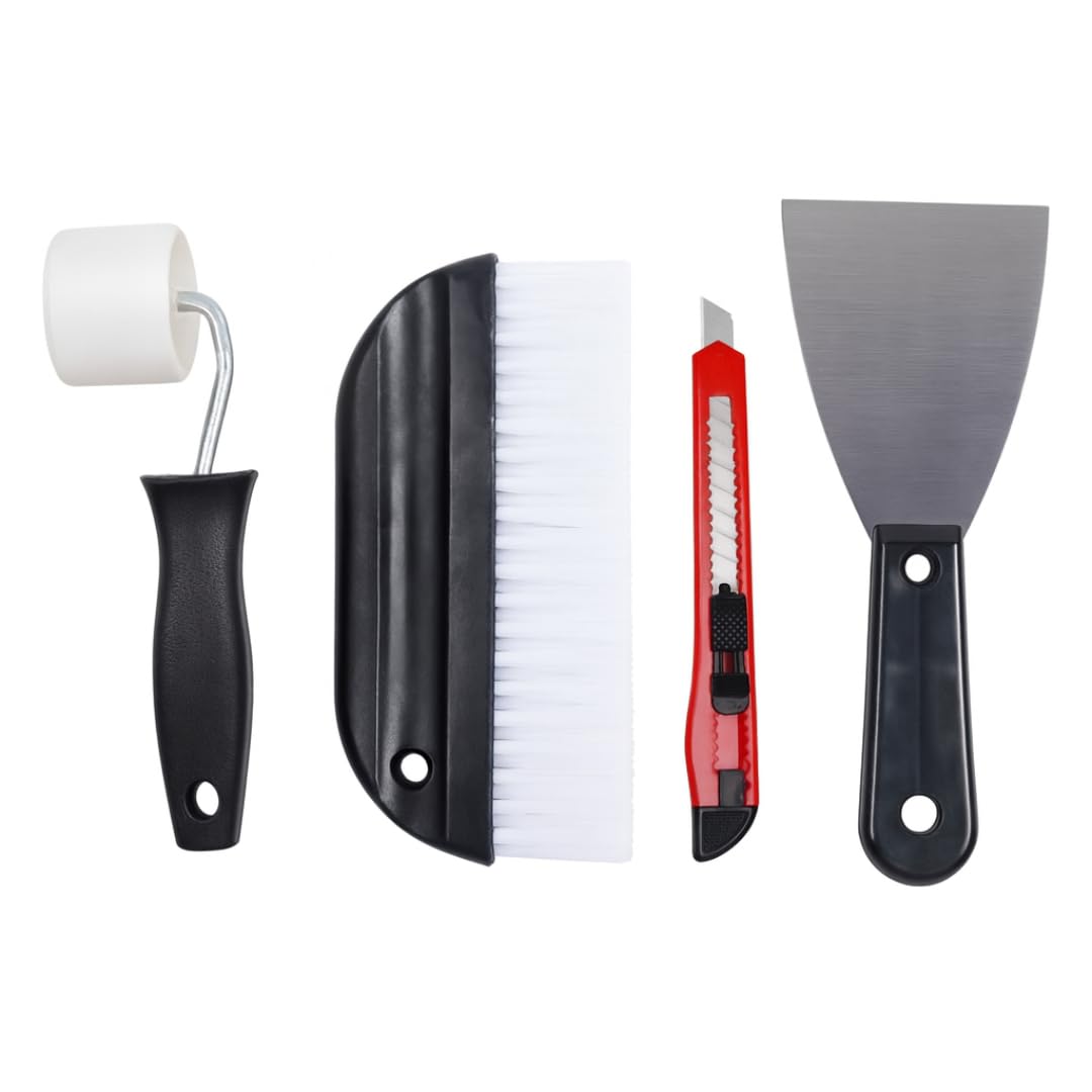 Solvite Wallpaper Repair Kit: Overlap & Border Adhesive (240g) with Tsekouri Roller & Bristle Brush for Seamless Wall Covering, Easy DIY Glue & Tools