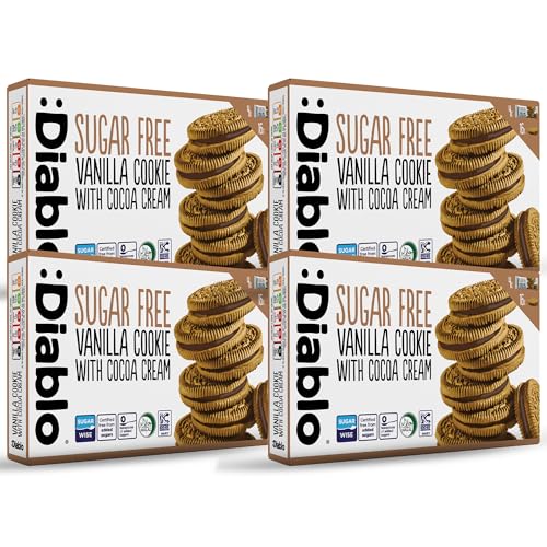 Diablo Sugar Free Sandwich Cookies – Vanilla Cookie with Cocoa Cream, Sugar Free Snacks, Maltitol-Sweetened for Everyday Enjoyment, Sweet Treats For All, 176g 4 Pack