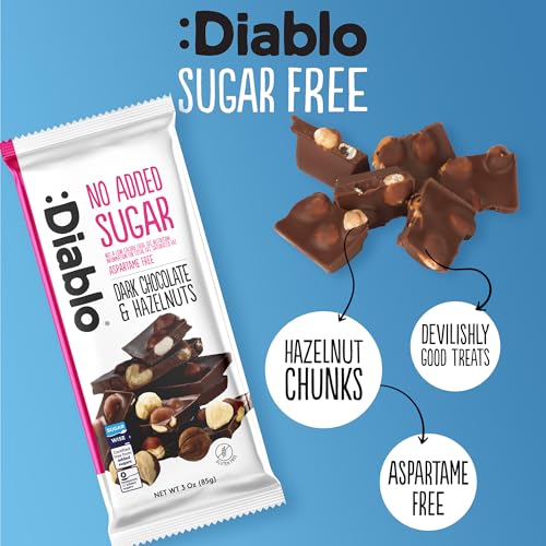 Diablo Dark Chocolate with Hazelnuts, No Added Sugar Dark Chocolate Bar - Maltitol Sweetened, Gluten-Free Snack for All - Celebrate Any Occasion, Birthdays, Valentines, Anniversary - 85g, 3 Packs
