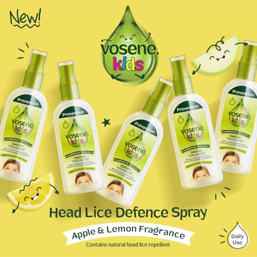 Vosene Kids Apple & Lemon Head Lice Defence Spray 150ml, Conditioning and detangling Natural Head lice Repellent with Tea Tree Leaf, citronella and Eucalyptus Oil, Helps to Keep headlice at Bay.