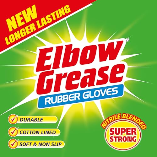 Elbow Grease Rubber Gloves | Cotton Lined, Super Strong, Non-Slip Household Cleaning Gloves (Medium)