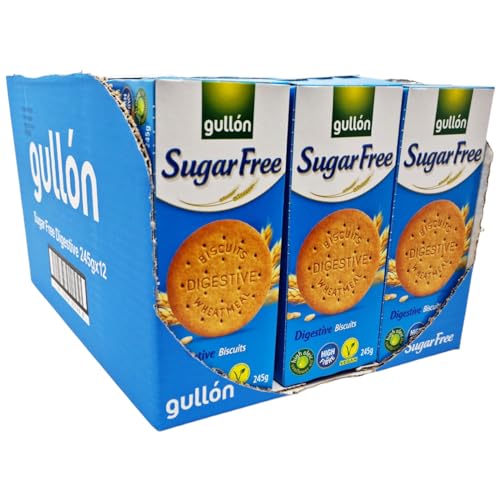 Gullon Sugar Free Digestive Biscuits, 12 x 245g – Vegan, High Fiber, No Added Sugar, Ideal for Diabetics & Health-Conscious Lifestyles