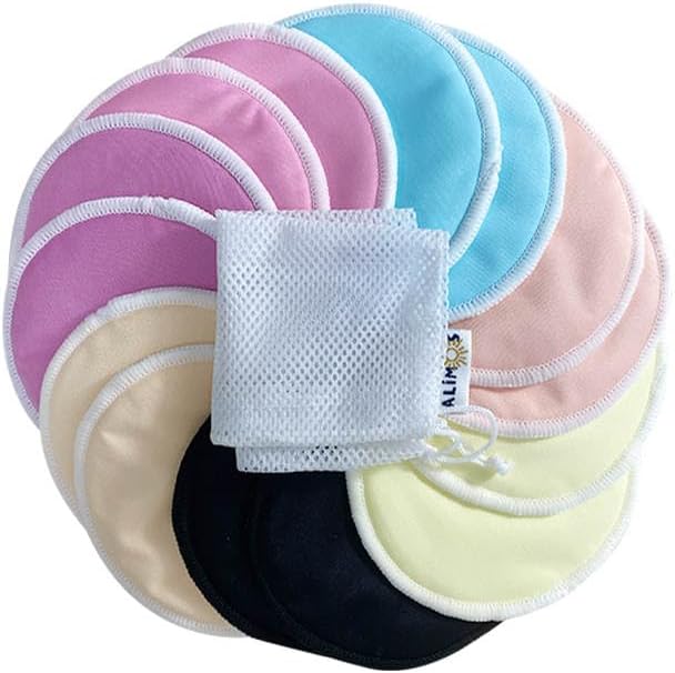 Alimos Nursing Breast Pads Round Shape for Breastfeeding 4 Layers Size 12cm 14pcs Washable & Reusable