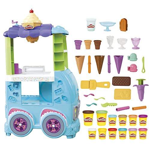 Play-Doh Kitchen Creations Ultimate Ice Cream Truck Playset with 27 Accessories, 12 Pots, Realistic Sounds, Multicolor, 203.2 x 635 x 558.8 mim