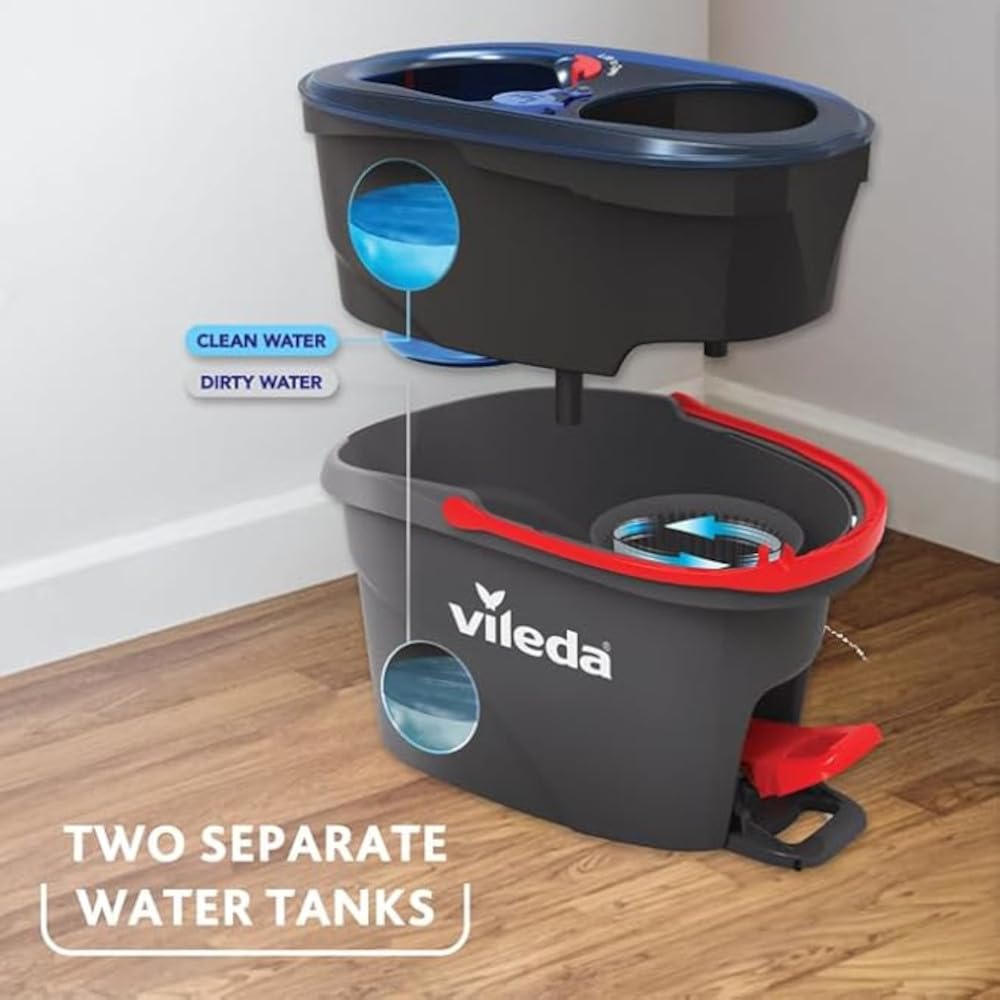 Vileda H2PrO Spin Mop System - Separates Clean and Dirty Water - Effortless Wringing - Microfibre Cleaning - Easy Assembly - Ergonomic Design - Formerly Known as Vileda RinseClean
