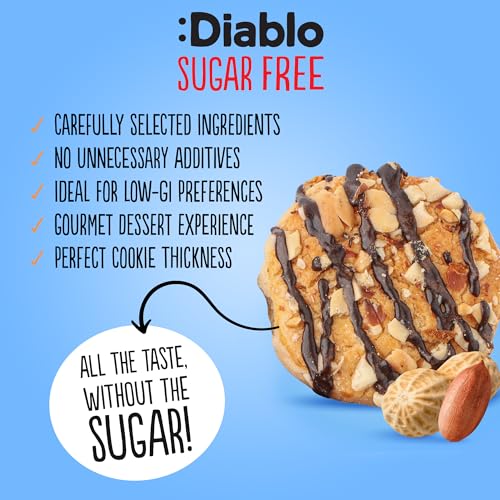 Diablo Sugar Free Cookies – Chocolate Striped Peanut Cookies Biscuits for All, Low Sugar Snacks, Sweetened with Maltitol, Ideal for Gifting, Festive Hampers, Holiday Events & Birthday – 150g Pack of 3