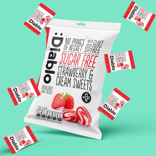 Diablo Strawberry & Cream Sweets |Sugar Free | Sweetened with Maltitol | Diabetic Hamper Available - Perfect for Gifting | 1 Packet 75g (Pack of 16)
