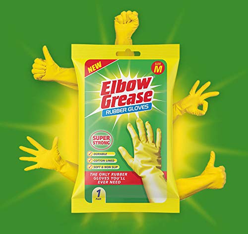 Elbow Grease Rubber Gloves | Cotton Lined, Super Strong, Non-Slip Household Cleaning Gloves (Medium)