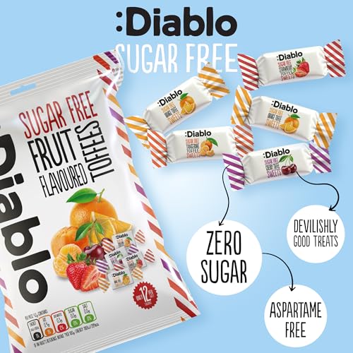 Diablo Sugar-Free Fruit Flavoured Toffee – Sugar-Free Candy Sweetened with Maltitol, Guilt-Free Treats for All Occasions, Ideal for Gift Boxes, Mother’s Day & Father’s Day – 75g, Pack of 6