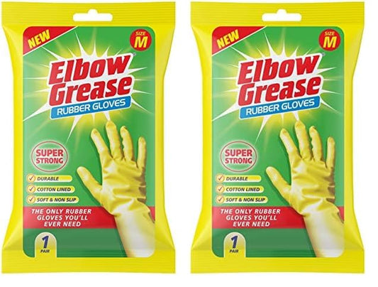 Elbow Grease Rubber Gloves Cotton Lined Extra Strong Non-Slip Size Medium,Yellow, 7.0 gram (Pack of 2)