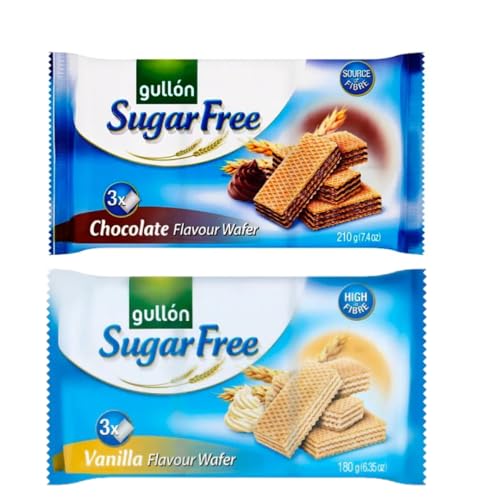 Sugar Free Gullon Biscuits Mixed Variety Selection Diabectic friendly Pack (6 Pack) Choco Chip, Maria, Chocolate & Vanilla Wafer And Butter Candies & Creamy Toffies