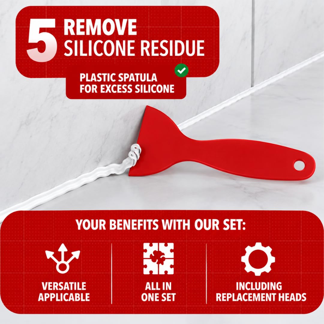 Tsekouri Silicone Sealant Remover Tool Set, 10 Piece Caulking Tool Kit with Grout Scraper, Plastic Spatula, 2 Sealant Applicators and 5 Finishing Tools for Bathroom Kitchen Tiles