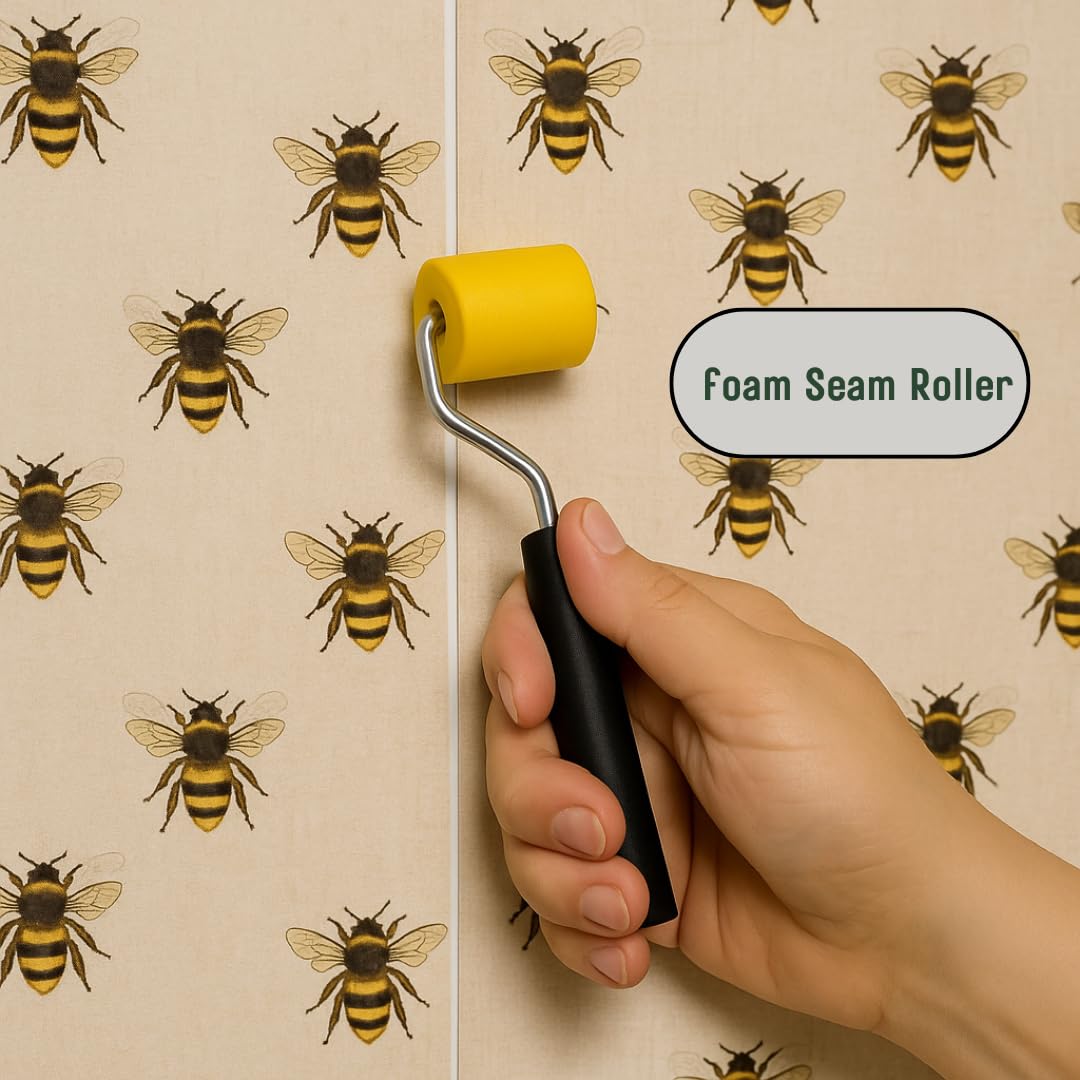 Solvite Wallpaper Repair Adhesive Tube (56g) with Foam Seam Roller, Smoother Tool With 0.9cm Brush & Cleaning Cloth – Complete Wallpaper Repair Set by Tsekouri