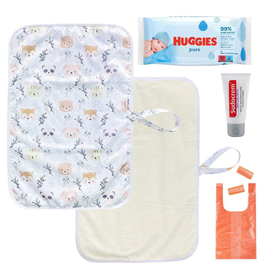 Alimos On the Move Changing Mat - Lightweight, Foldable and Portable Nappy Changing Mat Bundled with Sudocrem 30g, Baby Wipes and 50 Nappy Sacks
