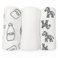 Alimos Organic Bamboo and Cotton Muslin Cloths - Soft and Gentle Baby Swaddle Blankets - Multi-Purpose Burp Cloths and Nursing Covers (120_x_120_cm, Black & White)