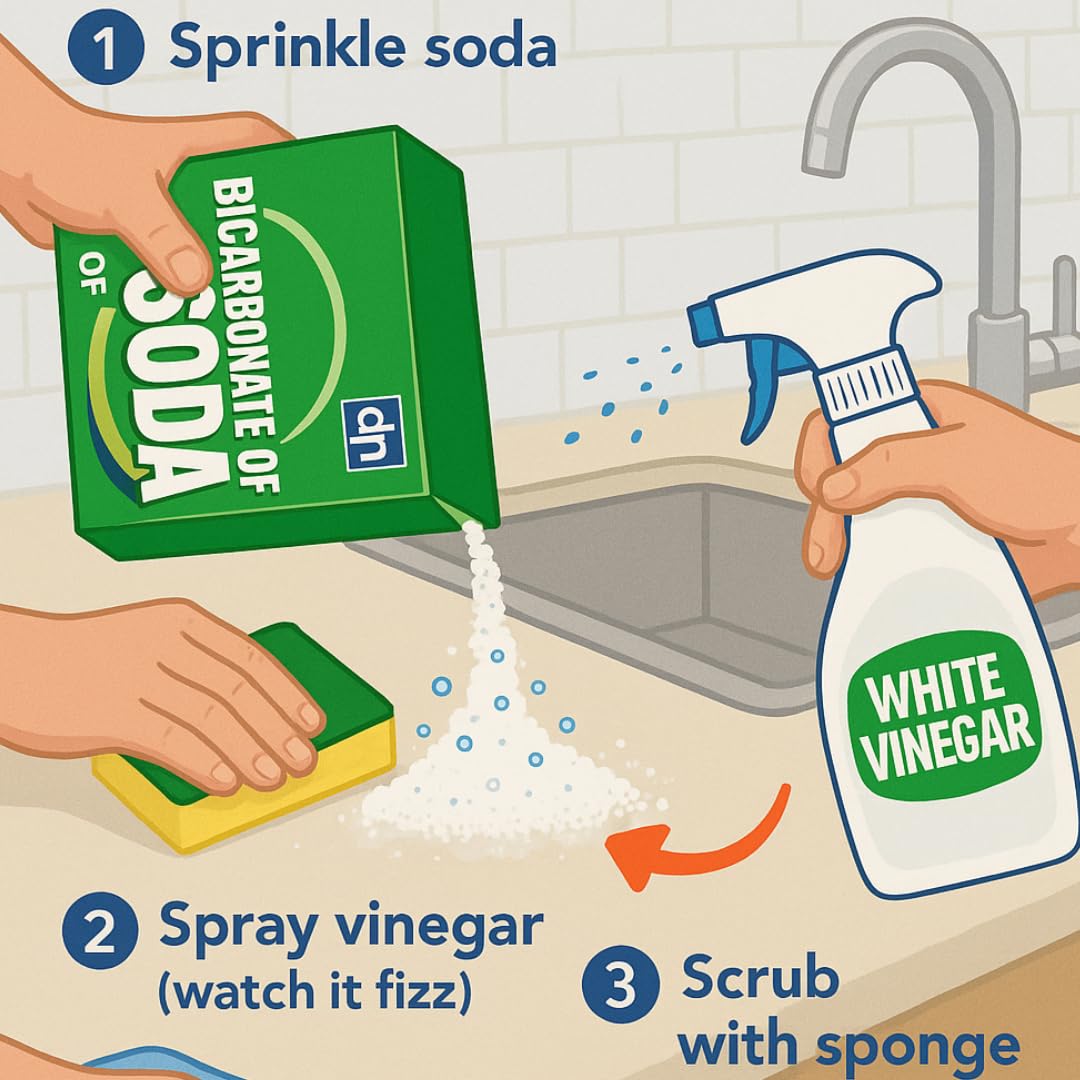 Bicarbonate of soda for Cleaning & White Vinegar for Cleaning (Baking Soda for cleaning),White Vinegar Spray Bundled with Alimos Microfibre Cloths and Sponge