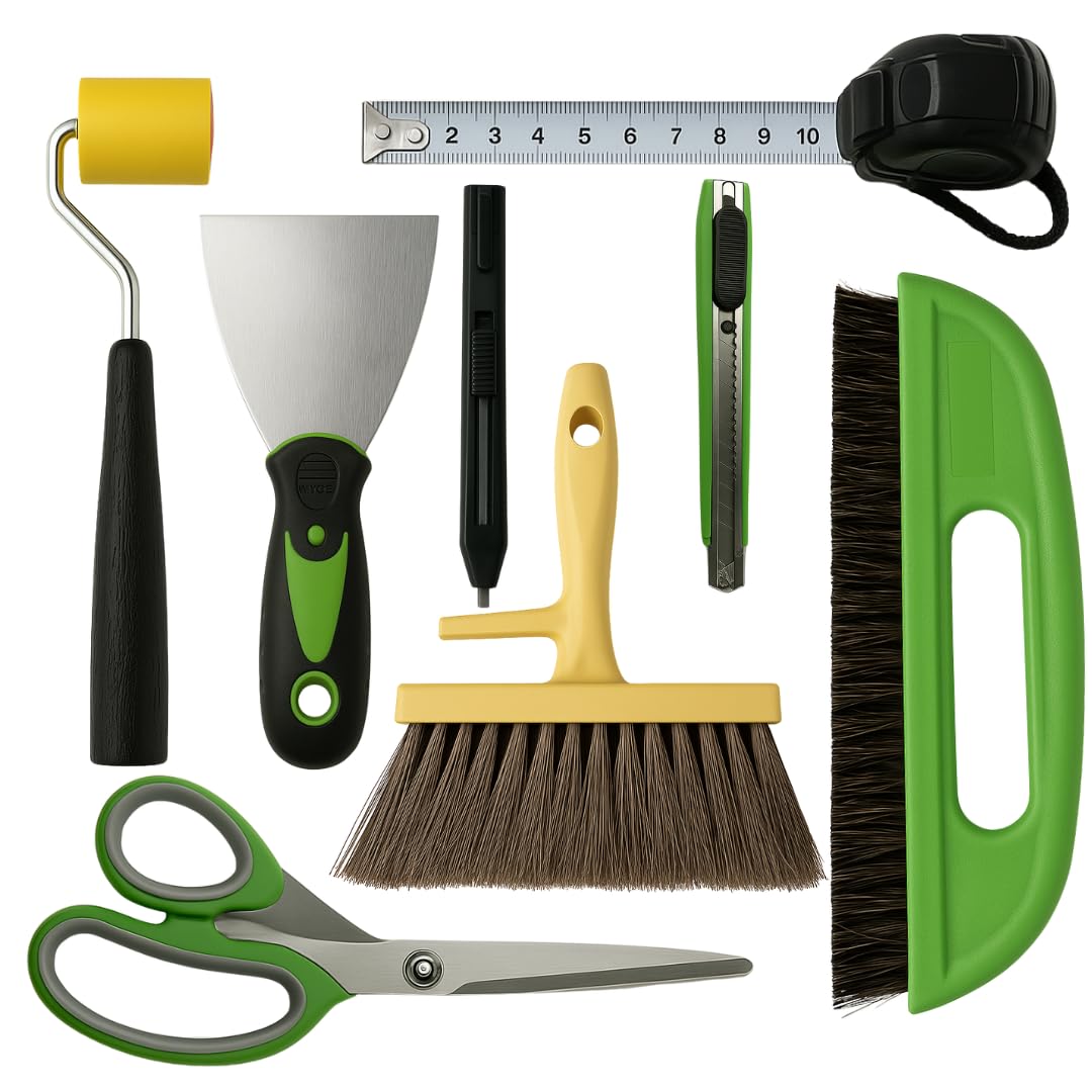 Tsekouri Wallpaper Paste Kit - Set Includes 8 Piece Wallpaper Kit Containing Wallpaper Paste Brush and Smoother, Wallpaper Seam Roller, Wall Paper Scraper Tool & Measuring Tape