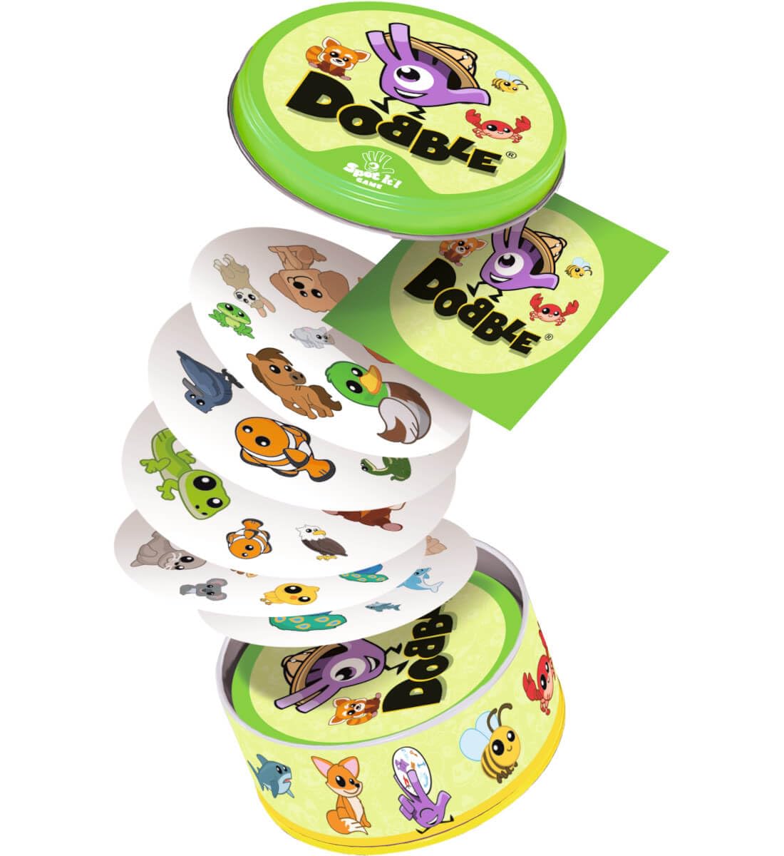 Asmodee | Dobble Animals | Fun Family Card Game | Fast-Paced Observation Game | 15 Min Playtime | 2-8 Players | Ages 6 and up | Tin Box & 55 Cards