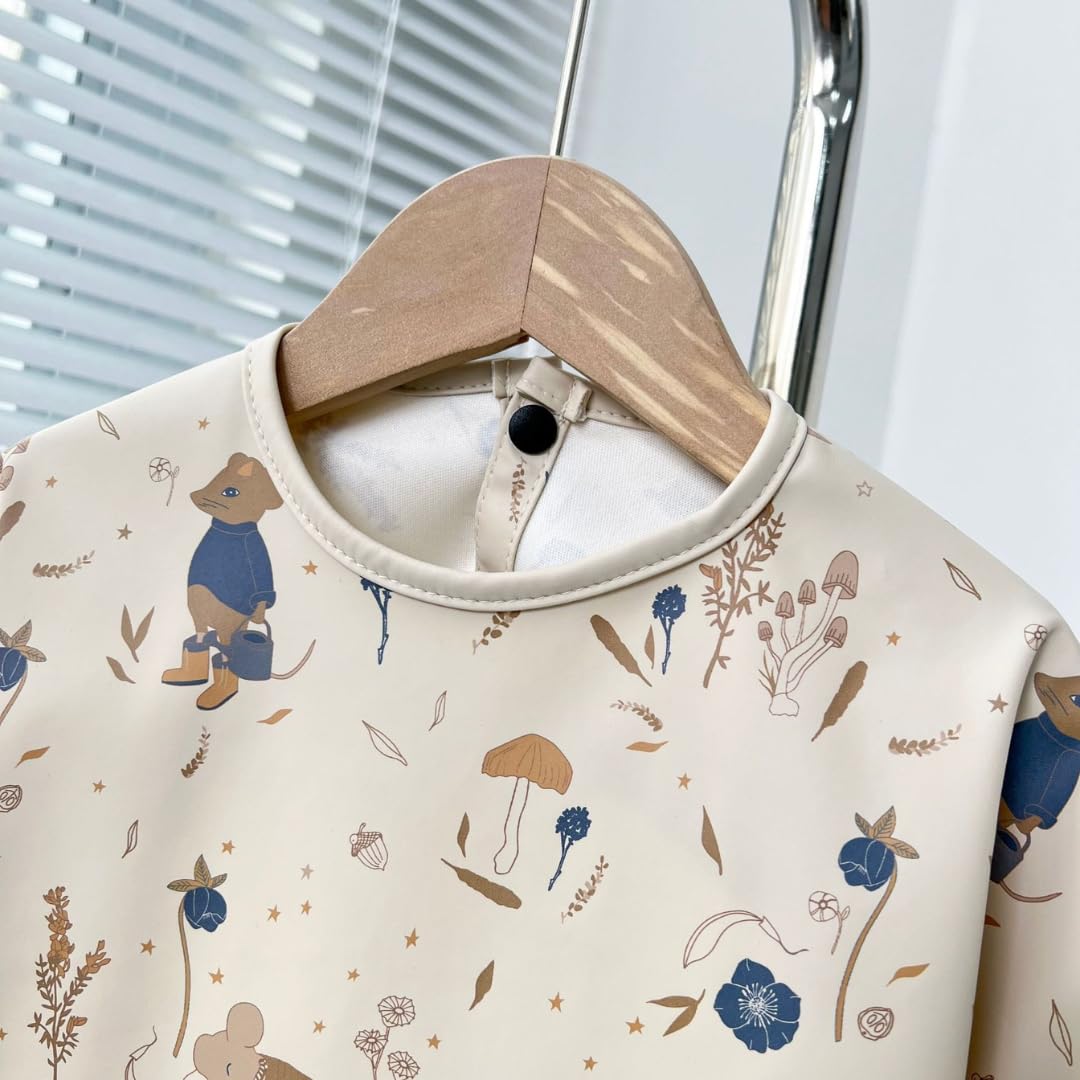 Alimos Long Sleeved Baby Bib 12-36 Months - Reversible Front Pocket for Baby Led Weaning - Waterproof & Easy to Clean - Ideal for Messy Mealtime - Cute & Practical Baby Feeding Bib (Mouse.)