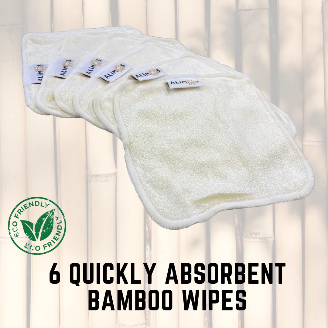 Alimos Bamboo Baby Wipes & Makeup Remover Reusable, Washable, Super Soft, Absorbent Pack of 6 Size Naturally Anti-Bacterial 15x15 cm