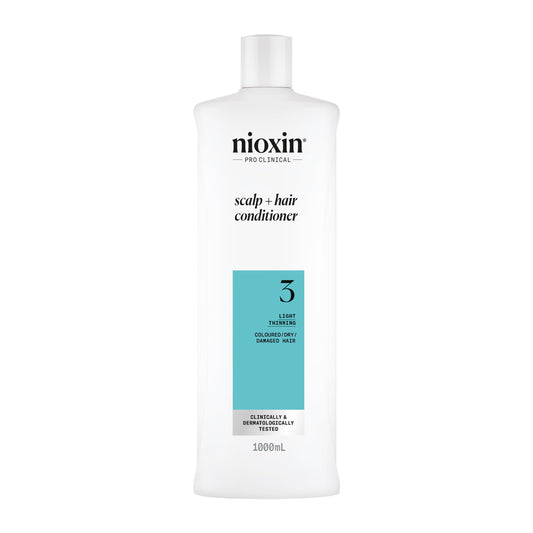 Nioxin System 3 Scalp + Hair Conditioner - Hair Thickening Conditioner for Coloured, Dry and Damaged Hair with Light Thinning - with Biotin & Niacinamide, 1L