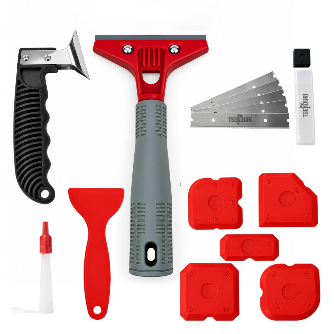 Tsekouri Silicone Sealant Remover Tool Set, 10 Piece Caulking Tool Kit with Grout Scraper, Plastic Spatula, 2 Sealant Applicators and 5 Finishing Tools for Bathroom Kitchen Tiles