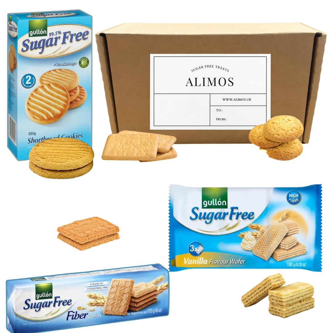 Alimos Sugar Free Biscuit Snack Gift Box (Vanilla Wafer, Fibre, Shortbread (3 Pack))