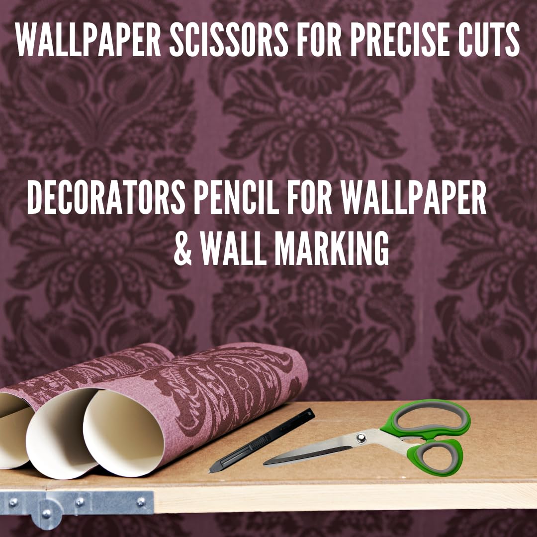 Tsekouri Wallpaper Paste Kit - Set Includes 8 Piece Wallpaper Kit Containing Wallpaper Paste Brush and Smoother, Wallpaper Seam Roller, Wall Paper Scraper Tool & Measuring Tape