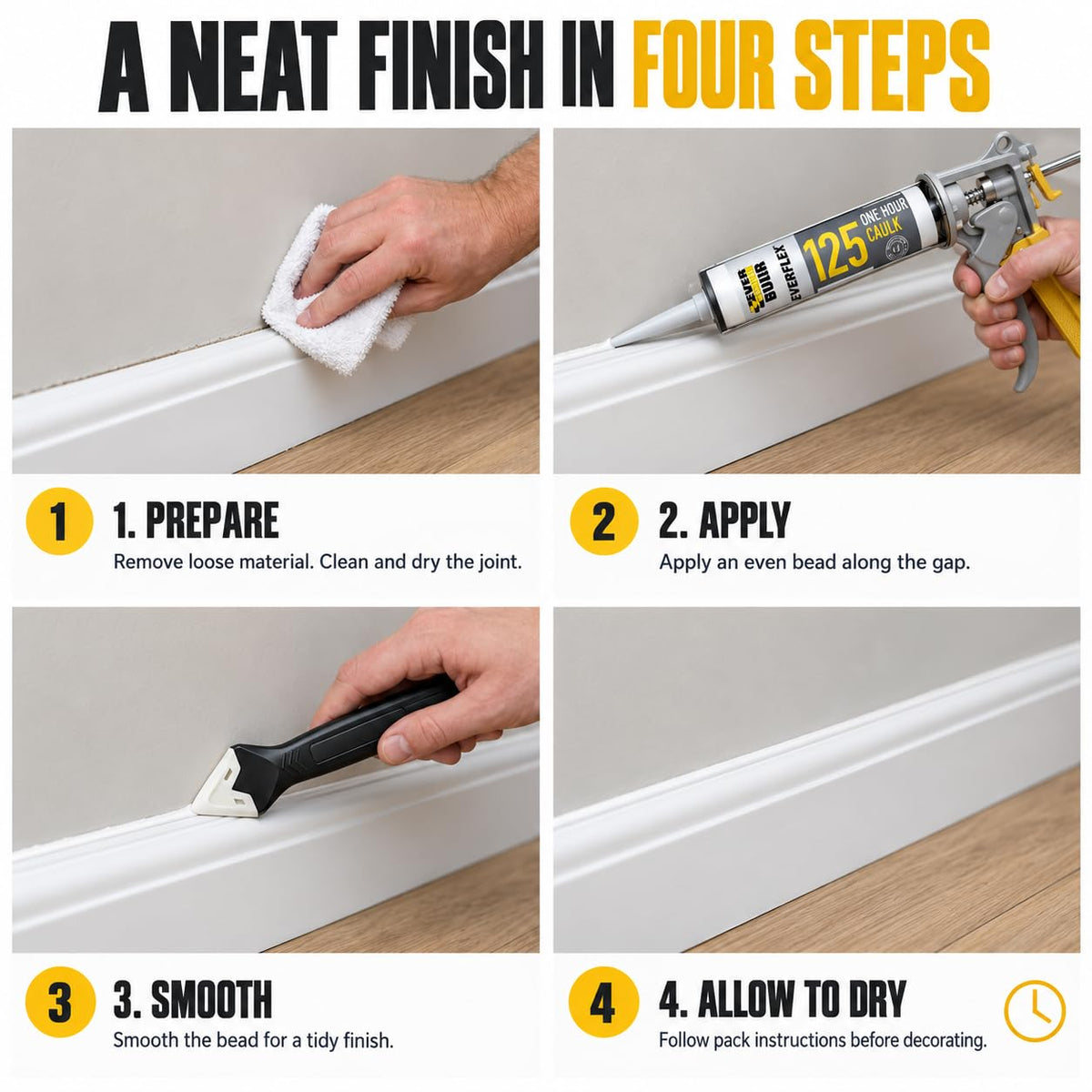 Tsekouri Set - Bundle With Sealant Gun, Silicone Tool Finishing 3 in 1 Kit Smoothing Set With One Hour Fast Drying Decorators Caulk White 300ml