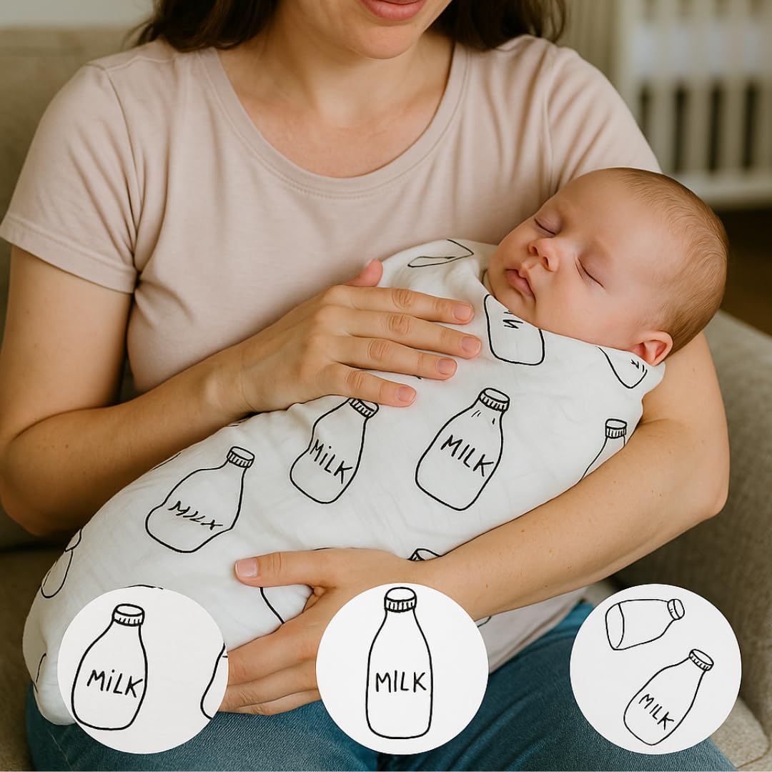 Alimos Organic Bamboo and Cotton Muslin Cloths - Soft and Gentle Baby Swaddle Blankets - Multi-Purpose Burp Cloths and Nursing Covers (120_x_120_cm, Black & White)