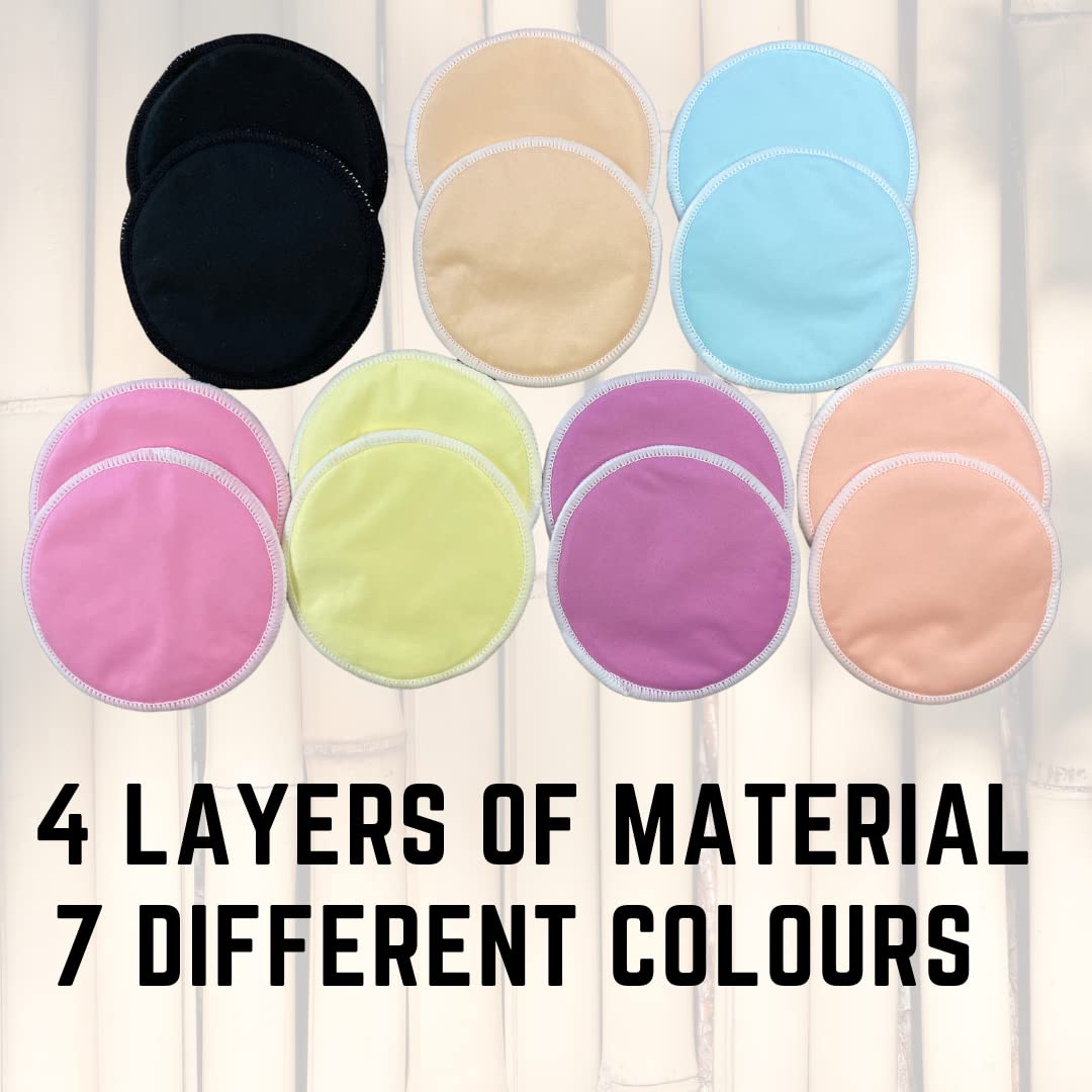 Alimos Organic Bamboo Nursing Pads, Pack of 14 Reusable Washable Nursing Breast Pads, Ultra-Absorbent Breastfeeding Nipple Pads with 4 Layers Protection, Extra Leak Proof Nursing Essentials UK Brand